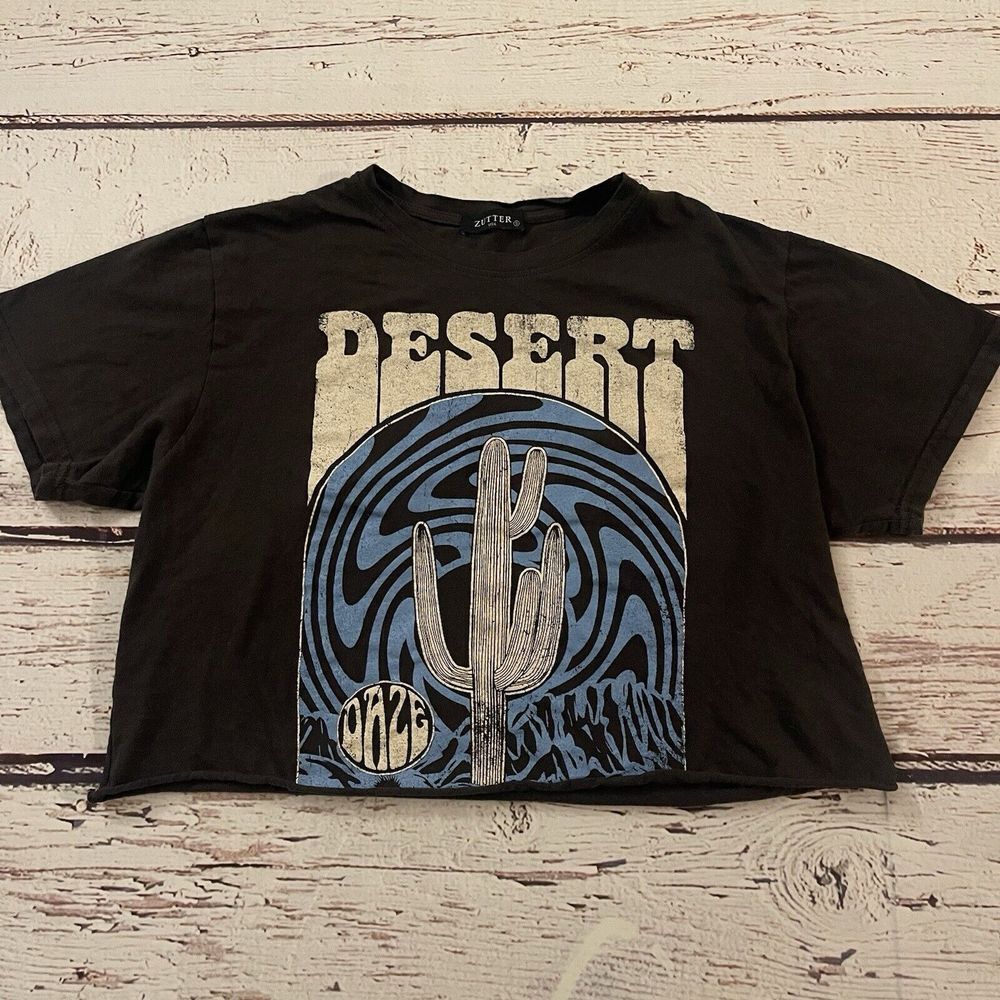 Zutter Cropped Desert Dazed Cactus T Shirt Women's Small Gray Made In USA